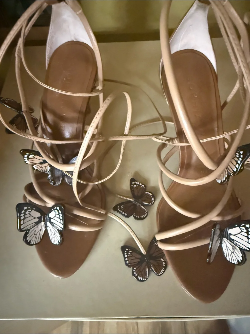 Sophia Webster Tan Butterfly Lace-Up Stiletto Heels